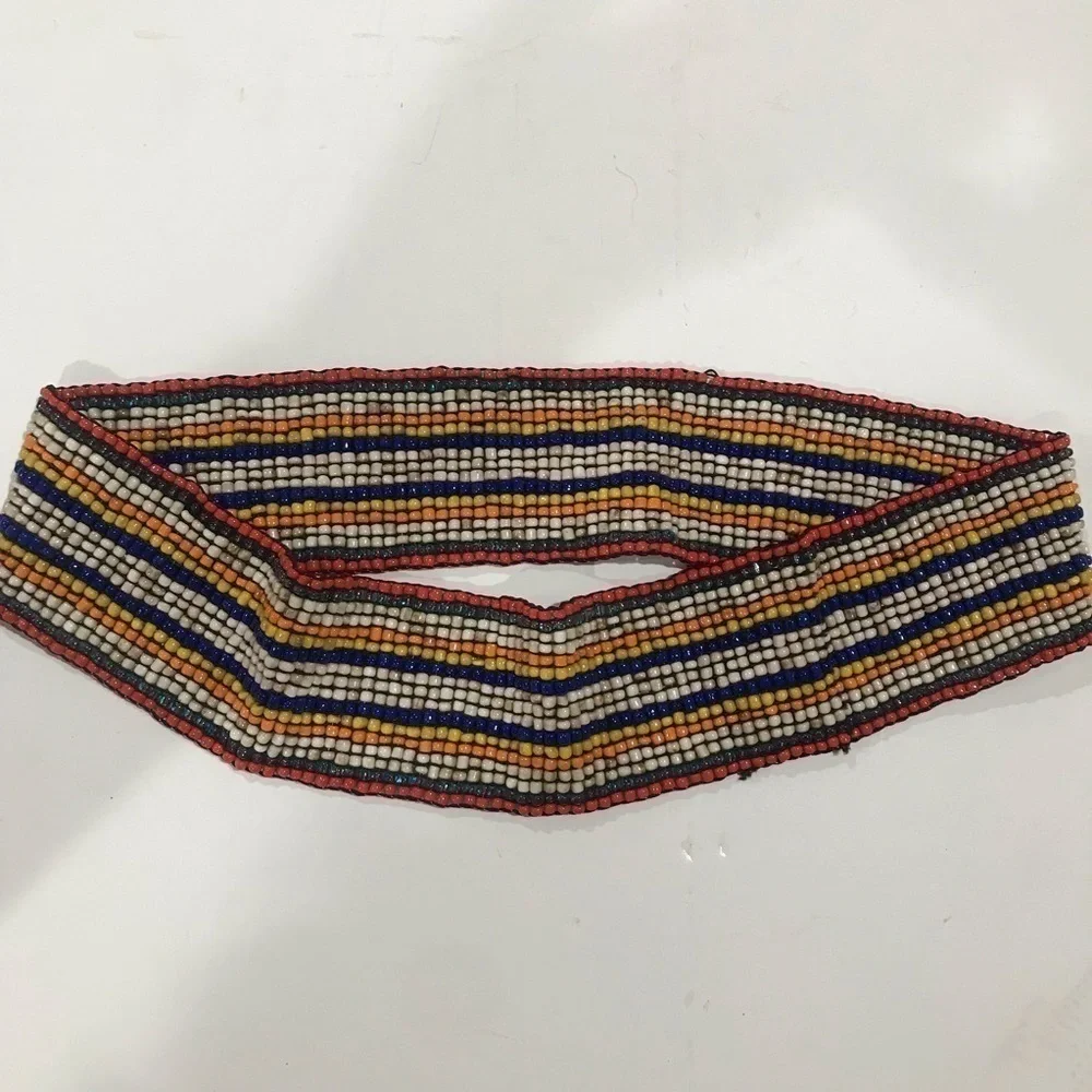 Beaded multicolor elastic stretch belt 2.5 wide 26 inch